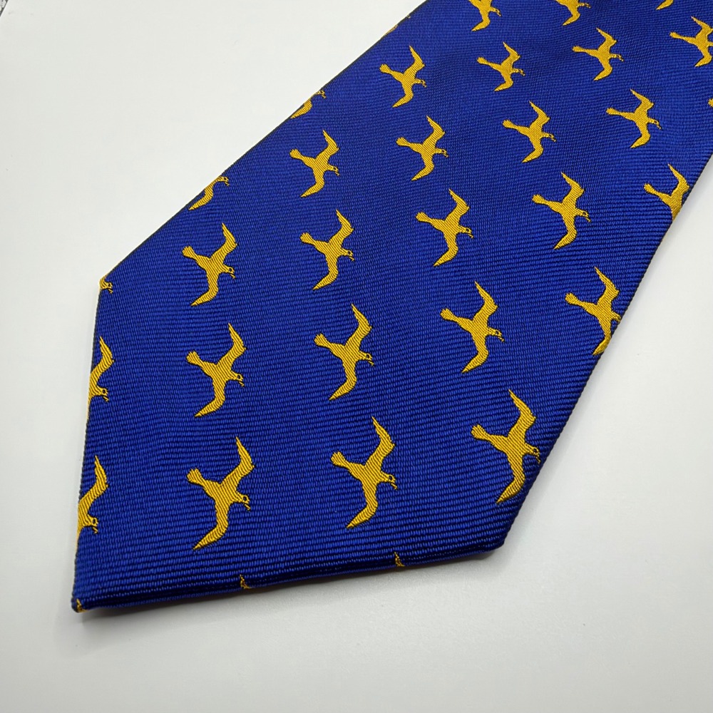 Polo Ralph Lauren Blue Silk Tie Yellow Bird Motif Hand Made in Italy 3.75" Width